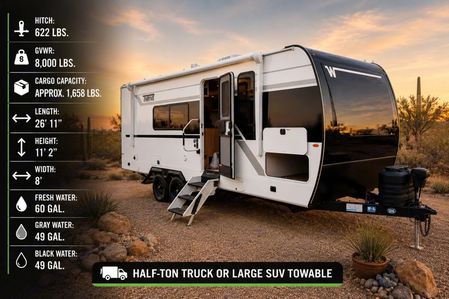 2026 Winnebago Thrive 22MLS travel trailer with specifications